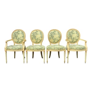 Baker Furniture Louis XVI Parcel Painted Dining Chairs, Set of Four