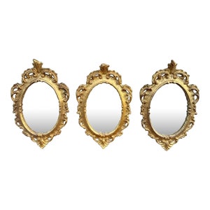 Italian Florentine Baroque Gold Giltwood Wall Mirrors, Set of Three