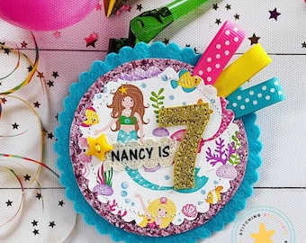 Mermaid Birthday Badge, Birthday Badge, Personalised birthday badge, Girls Birthday Badge, Childrens Birthday Badge