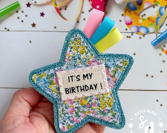 Liberty Reusable Birthday Badge, Liberty Fabric Badge, Floral Birthday Badge