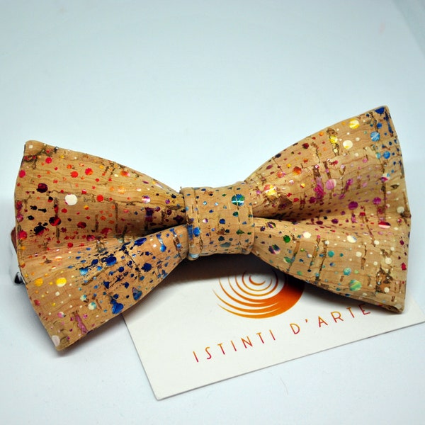 Man / child bow tie made of cork with drops of color, gift idea for men, accessories for men, wooden bow tie, bow tie for men or children