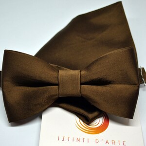 Bow tie and handkerchief set in brown silk, gift idea for men, accessories for men, bow tie for men or children, silk bow tie,