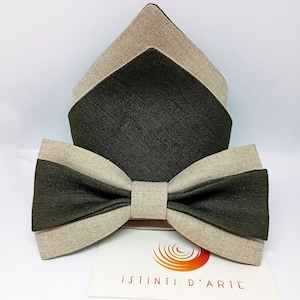 Linen coordinated bow tie and handkerchief, gift ideas for men, accessories for men, for him, original accessories, green bow tie