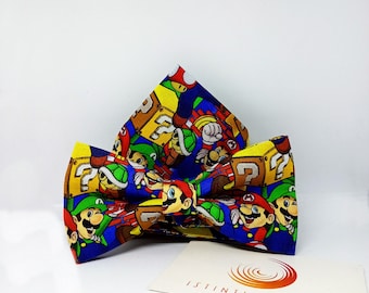 Koordinierte Super-Mario-Fliege und Einstecktuch, Geschenkideen für Männer, Accessoires für Männer, originelle Accessoires, Super Mario, Mario und Luigi