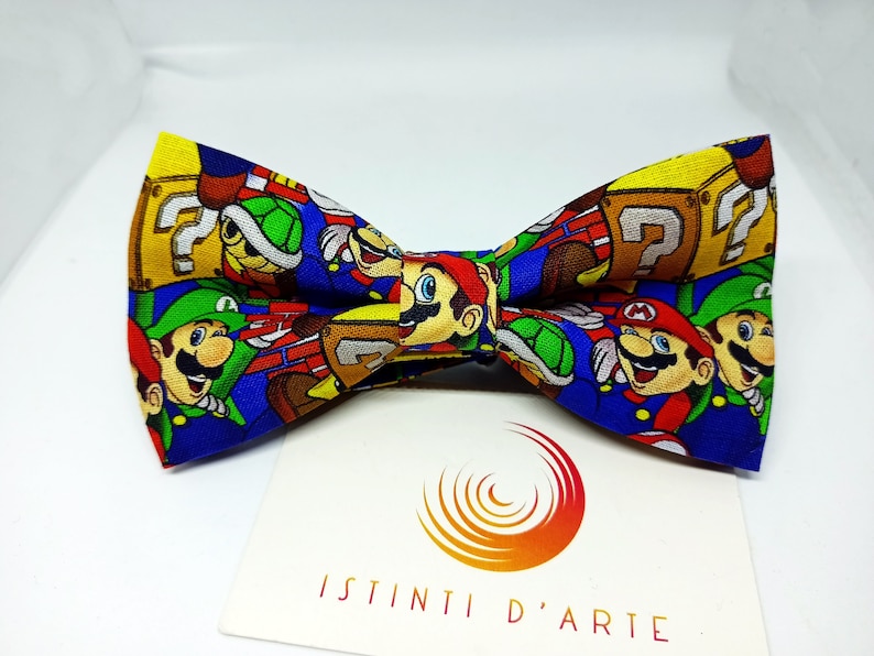 Papillon uomo/bambino super mario, idea regalo per uomo, accessori per uomo, papillon super mario, papillon da uomo o da bambino, mario immagine 2