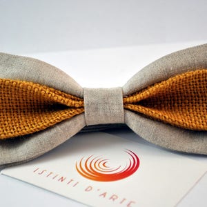 Men's bow tie in linen and yellow jute, gift idea for men, accessories for men, for him, men's or children's bow tie, original bow tie