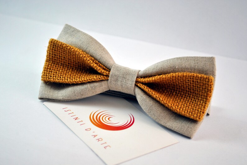 Men's bow tie in linen and yellow jute gift idea for men Etsy