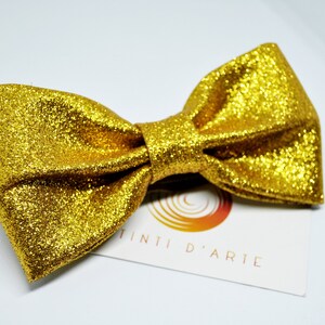 Handmade bow tie made up of golden glitter fabric image 5