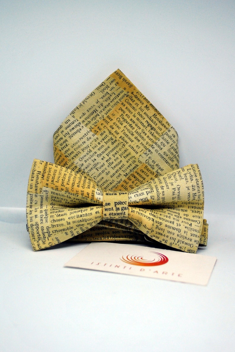 accessories for men Bow tie and handkerchief set in fantasy newspaper clippings bow ties for men or children for him gift idea for men