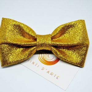 Handmade bow tie made up of golden glitter fabric image 4