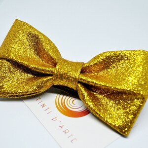 Handmade bow tie made up of golden glitter fabric image 3