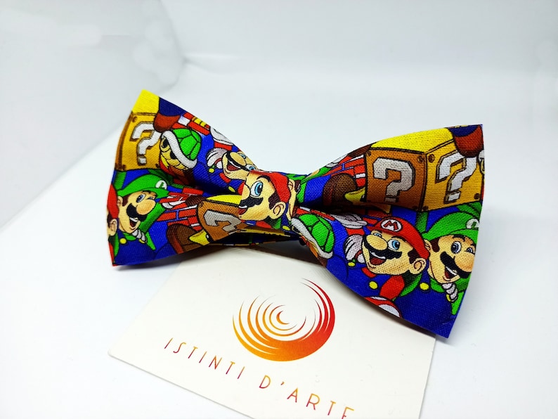 Papillon uomo/bambino super mario, idea regalo per uomo, accessori per uomo, papillon super mario, papillon da uomo o da bambino, mario immagine 4