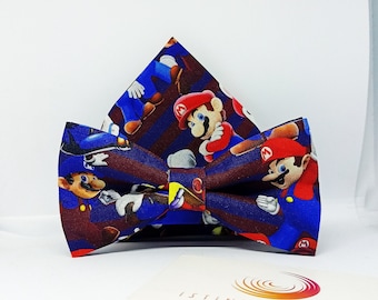 Coordinated super mario bow tie and handkerchief, gift ideas for men, accessories for men, for him, original accessories, super mario