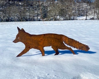 Metal Rustic Fox Landscape Decor- Garden Decoration- Rusted Yard Art- Backyard Decor-Gift for Her-Birthday Gift Sculpture