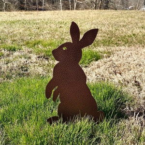 Metal Standing Rabbit Yard Art with Stake- Steel Bunnies- Metal Art- Garden Stake-Metal Yard Art-  Staked Rabbit-Easter Spring Decor
