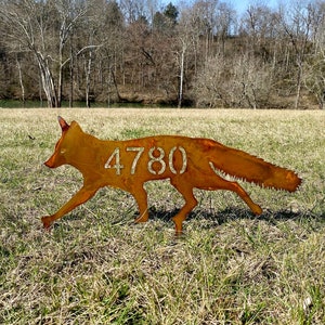 Custom Address Number Rustic Metal Fox Garden Decoration with Stakes- Woodland Animals Yard Art- Backyard Decor-Gift for Her- Nature Outdoor