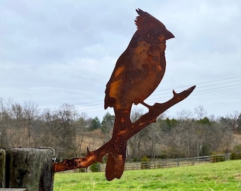 Rustic Metal Cardinal Garden Decoration- Tree Metal Art- Bird Watching Decor- Grief/ Mourning Gift