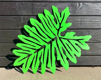 Lime Green Metal Split Leaf Philodendron- Plant Wall Art- Powder Coated Plant Decor