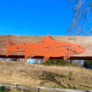Trout Fish Wall Sign Fishing Decor- Metal Decor  Fly Fishing Decor- Yard Art-Metal Sign-Cabin Decor Rustic Art-Man Cave Gift for Him Her Dad