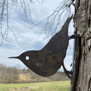 Nuthatch Bird Metal Art with Bracket- Bird Art- Bird Decor- Metal Art- Gift for Mom Birdwatchers Tree Ornament Gift for Her Him