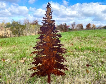 Metal Rustic Hemlock Christmas Tree Yard Art- Garden Decoration Winter Decor- Birthday Gift Nature Evergreen- Cabin Decor Woods Outdoor