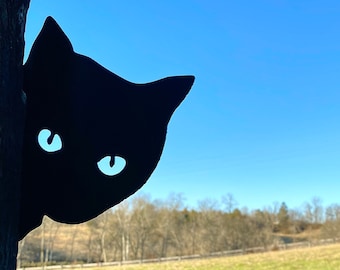 Gluren zwarte kat metaal met montagebeugels - buiten metalen decor - tuinkunst - metalen kunst - buiten auto decor - kunst aan de muur - cadeau voor haar hem