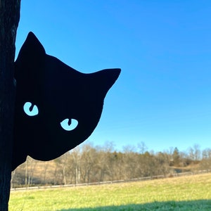 Peeping Black Cat Metal with Mounting Brackets - Outdoor Metal Decor- Yard Art- Metal Art- Outdoor Car Decor- Wall Art- Gift for Her Him