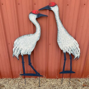 Metal Hand Painted Sandhill Crane Garden Statue. Staked Yard Art. Bird Statue. Outdoor Landscape Yard Ornament. Patio Decor. Original Art.