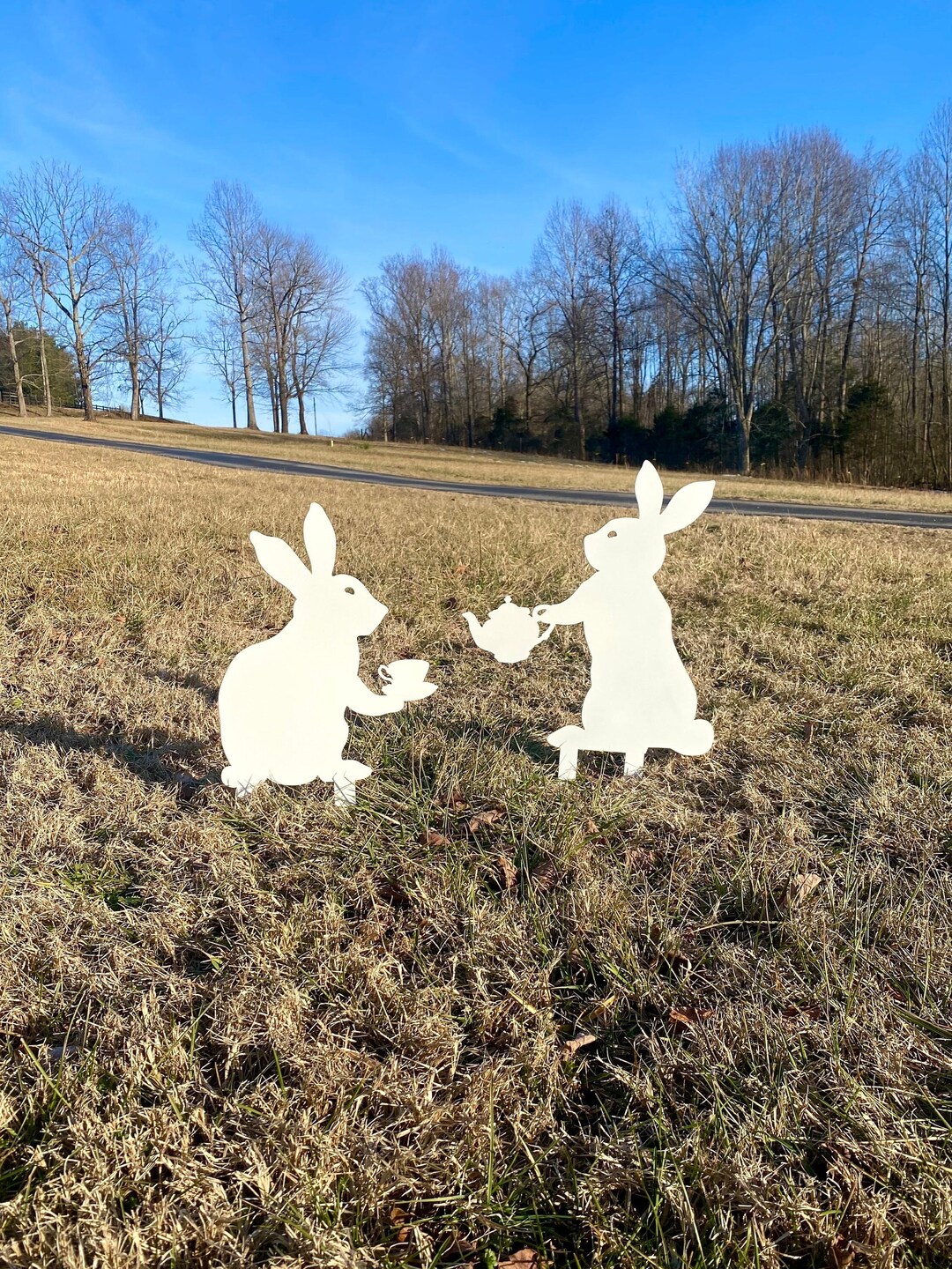 Whimsical Bunny Rabbits With Teapot Garden Decoration - Etsy