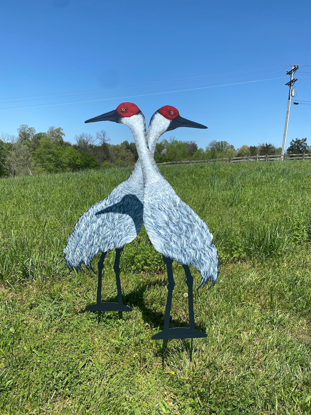 Hand Painted Metal Sandhill Cranes Garden Decoration- Unique Lifelike ...