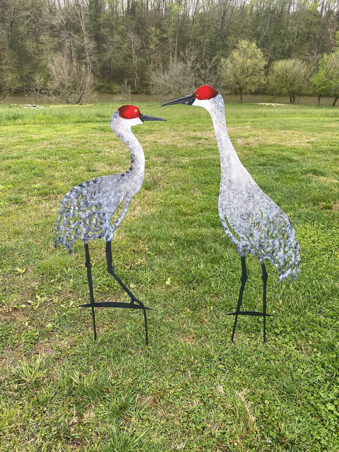 Metal Hand Painted Sandhill Crane Garden Statue. Staked Yard Etsy