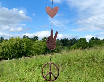 Retro Vintage Style Metall Peace Zeichen Windspiel- Garten Dekoration Hippie Metal Yard Art- Skurril Outdoor Decor-Geschenk