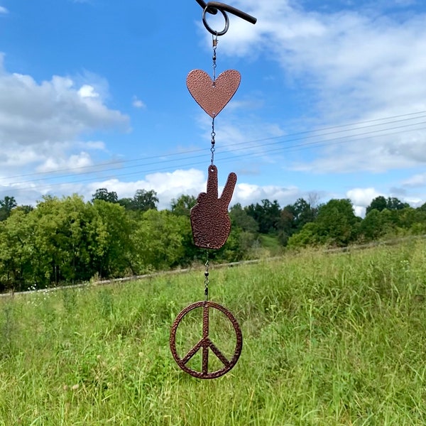 Retro Vintage Style Metal Peace Sign Wind chime- Garden Decoration- Hippie Metal Yard Art- Whimsical Outdoor Decor- Gift