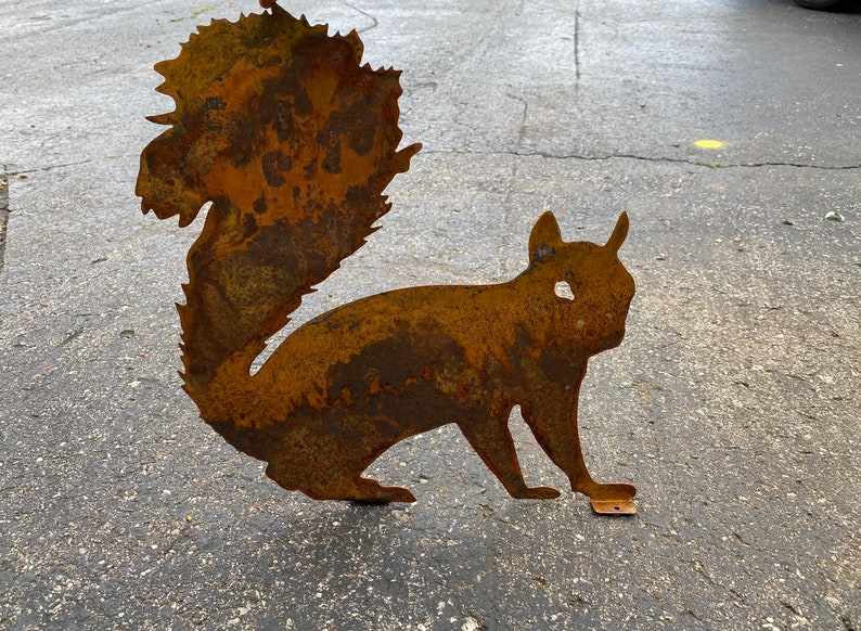 Rustic Metal Squirrel with Brackets- Tree Stump Art- Mailbox Decor- Outdoor Animal Yard Decoration- Summer Woodland Creatures Plasma Art image 2