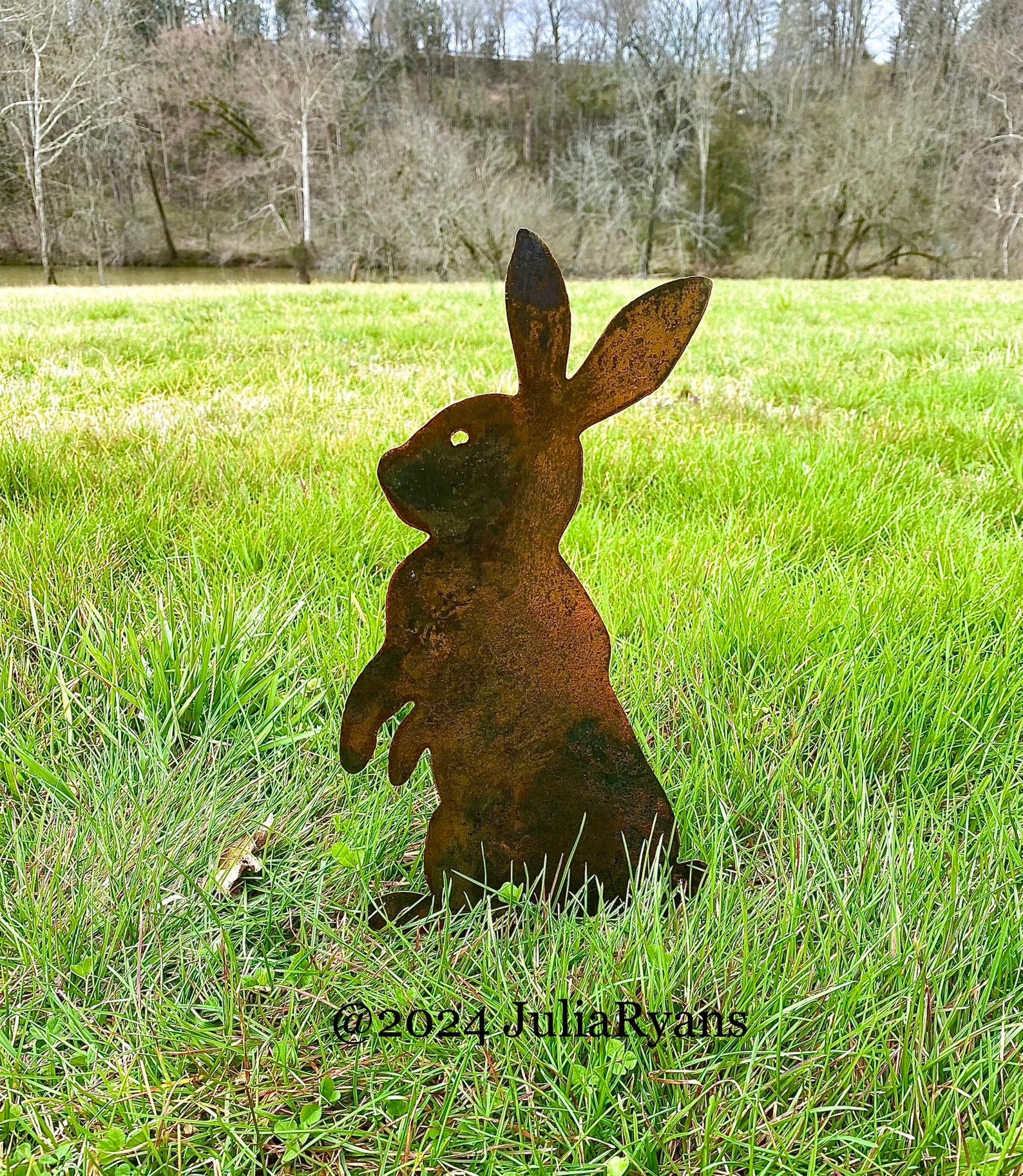 Metal Rabbit Pic Rustic Metal Standing Rabbit Yard Art With Stake- Steel Bunnies- Metal ...