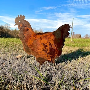 Rustic Metal Chicken with Stakes Yard Art- Outdoor Metal Art- Farmhouse Decor Garden Decoration