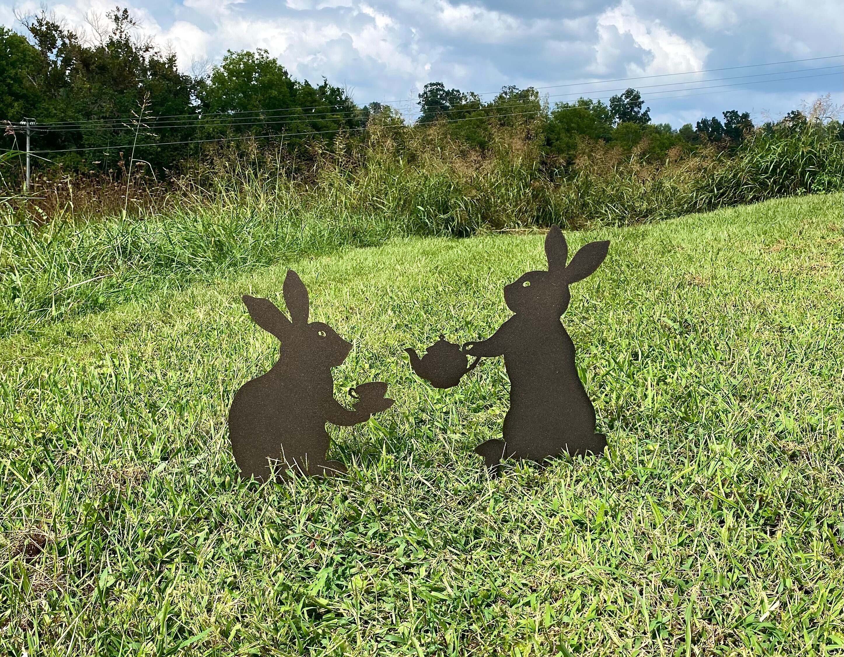 Whimsical Bunny Rabbits With Teapot Garden Decoration - Etsy
