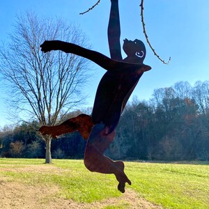 Rustic Monkeys Metal Rustic Hanging Monkey Ape Yard Art- Tree Ornament Garden ...