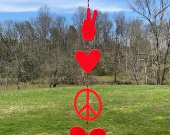Longer Vintage Style Metal Peace Sign Windspinner- Garden Decoration- Hippie Metal Yard Art- Whimsical Outdoor Decor- Gift