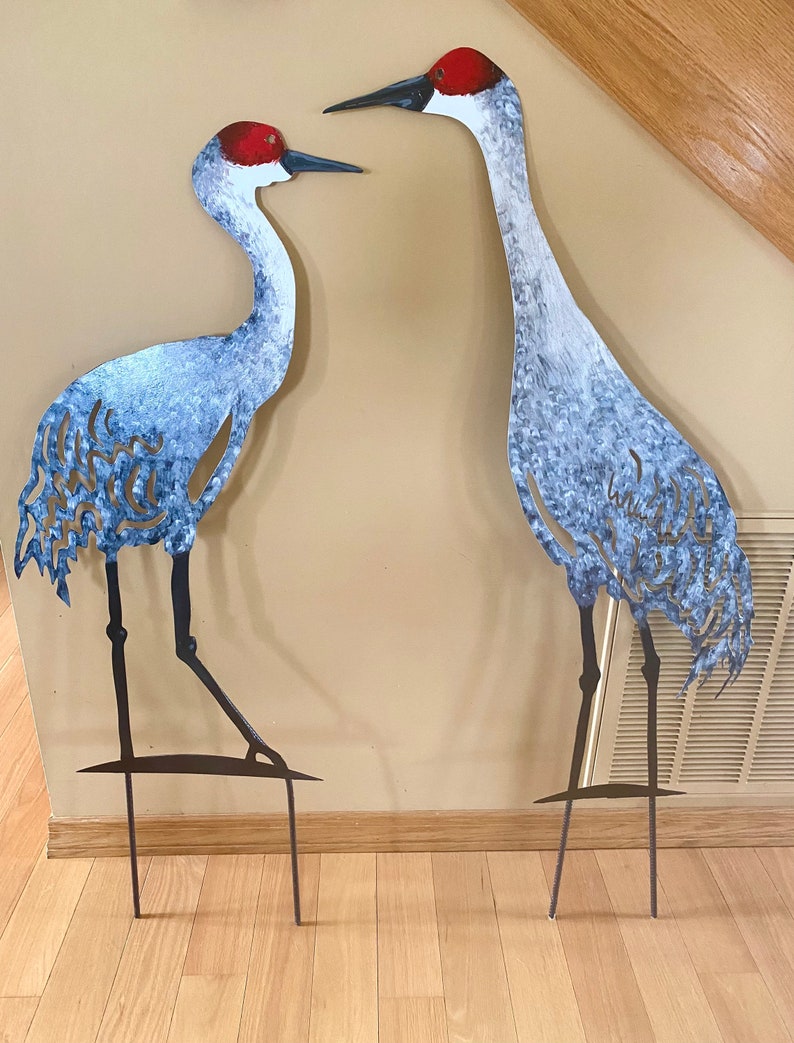 Metal Hand Painted Sandhill Crane Garden Statue. Staked Yard Etsy