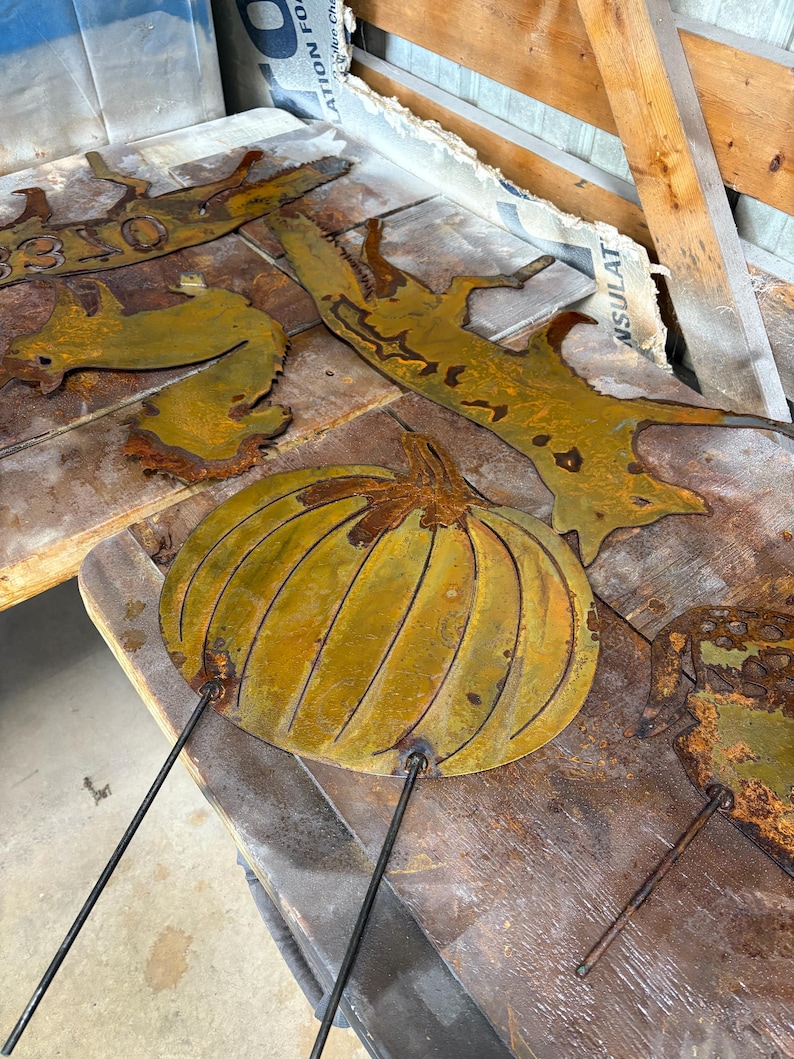 Our metal artwork during the rusting process