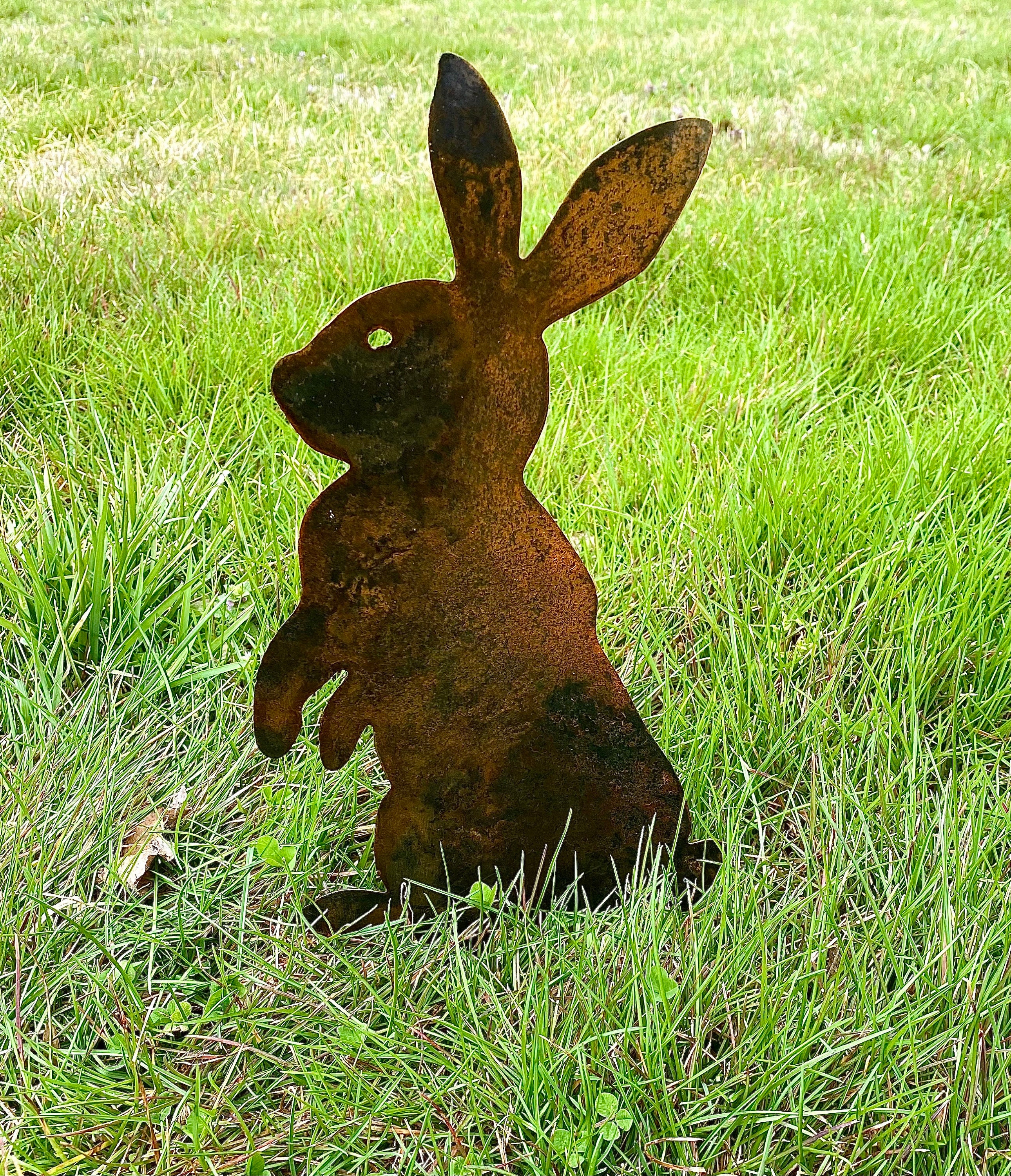 Metal Rabbit Pic Rustic Metal Standing Rabbit Yard Art With Stake- Steel Bunnies- Metal ...