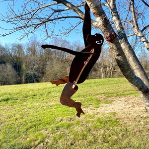 Rustic Monkeys Metal Rustic Hanging Monkey Ape Yard Art- Tree Ornament Garden ...