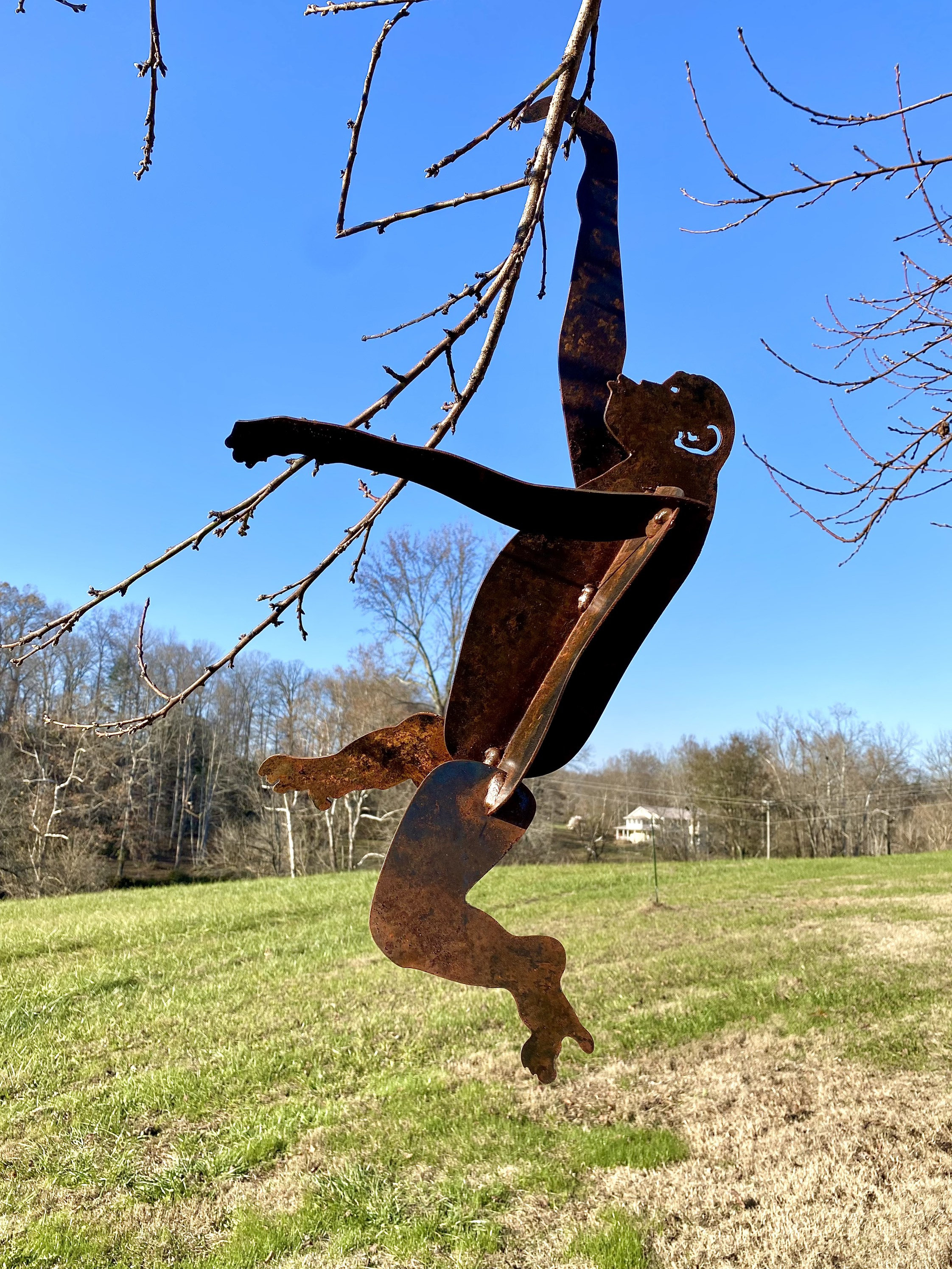 Metal Rustic Hanging Monkey Ape Yard Art- Tree Ornament Garden