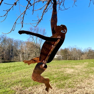 Rustic Monkeys Metal Rustic Hanging Monkey Ape Yard Art- Tree Ornament Garden ...
