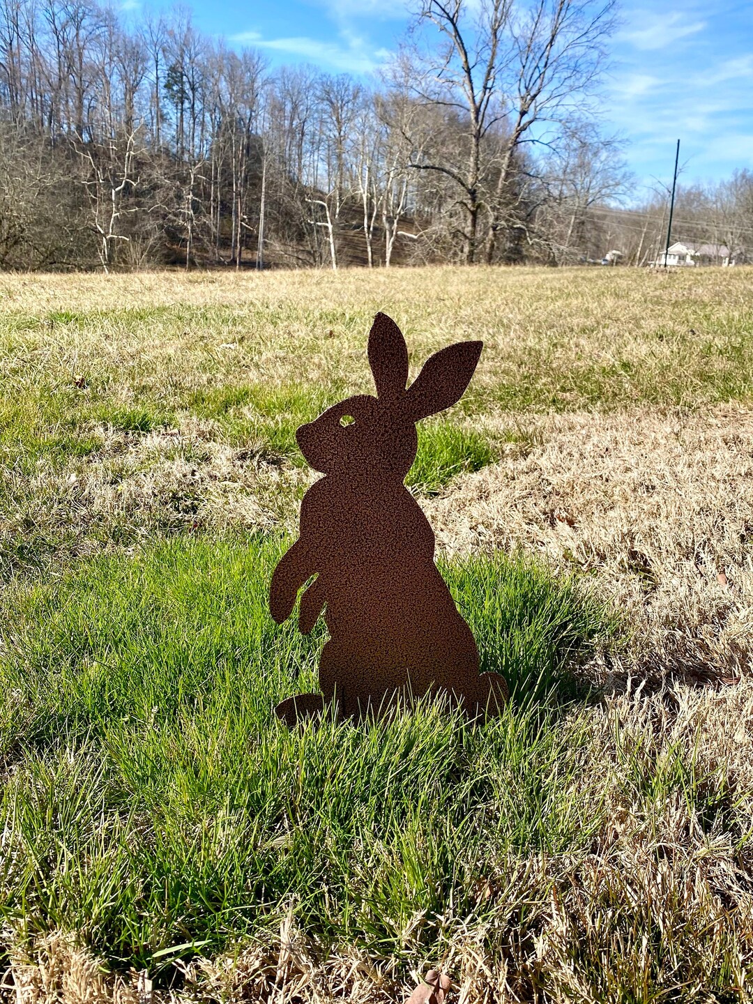 Metal Standing Rabbit Yard Art With Stake Steel Bunnies Metal Art