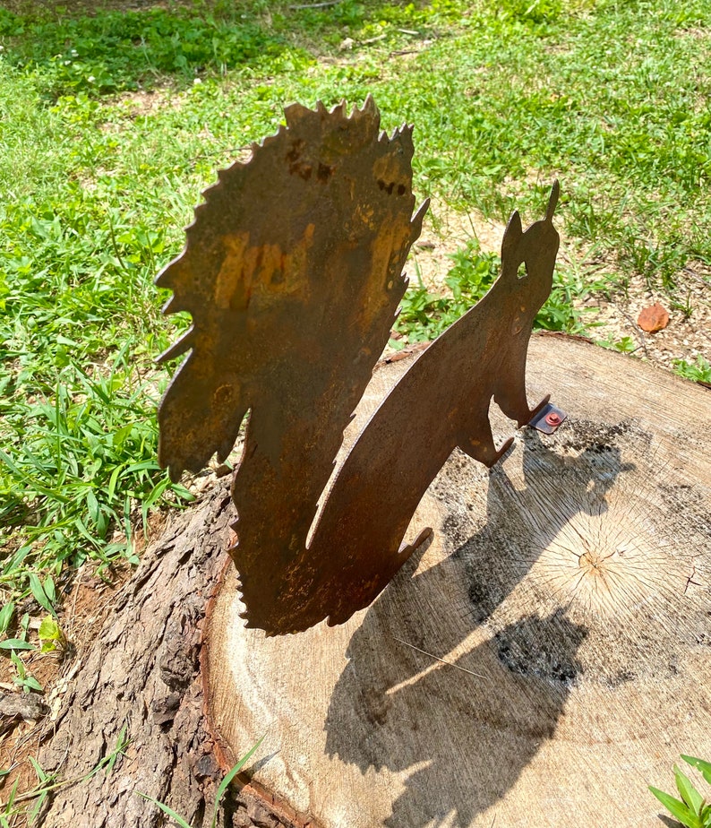 Rustic Metal Squirrel with Brackets- Tree Stump Art- Mailbox Decor- Outdoor Animal Yard Decoration- Summer Woodland Creatures Plasma Art image 4
