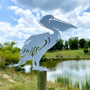 Rustic Metal Pelican Ocean Yard Art- Beach Garden Decoration- Backyard Decor- Boat Dock Art