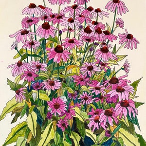 Flower Watercolor Art Print- 11x14 Home Decor Gift for Her Purple Coneflower Christmas Present Bathroom Decor Pink Painting Artwork Gift