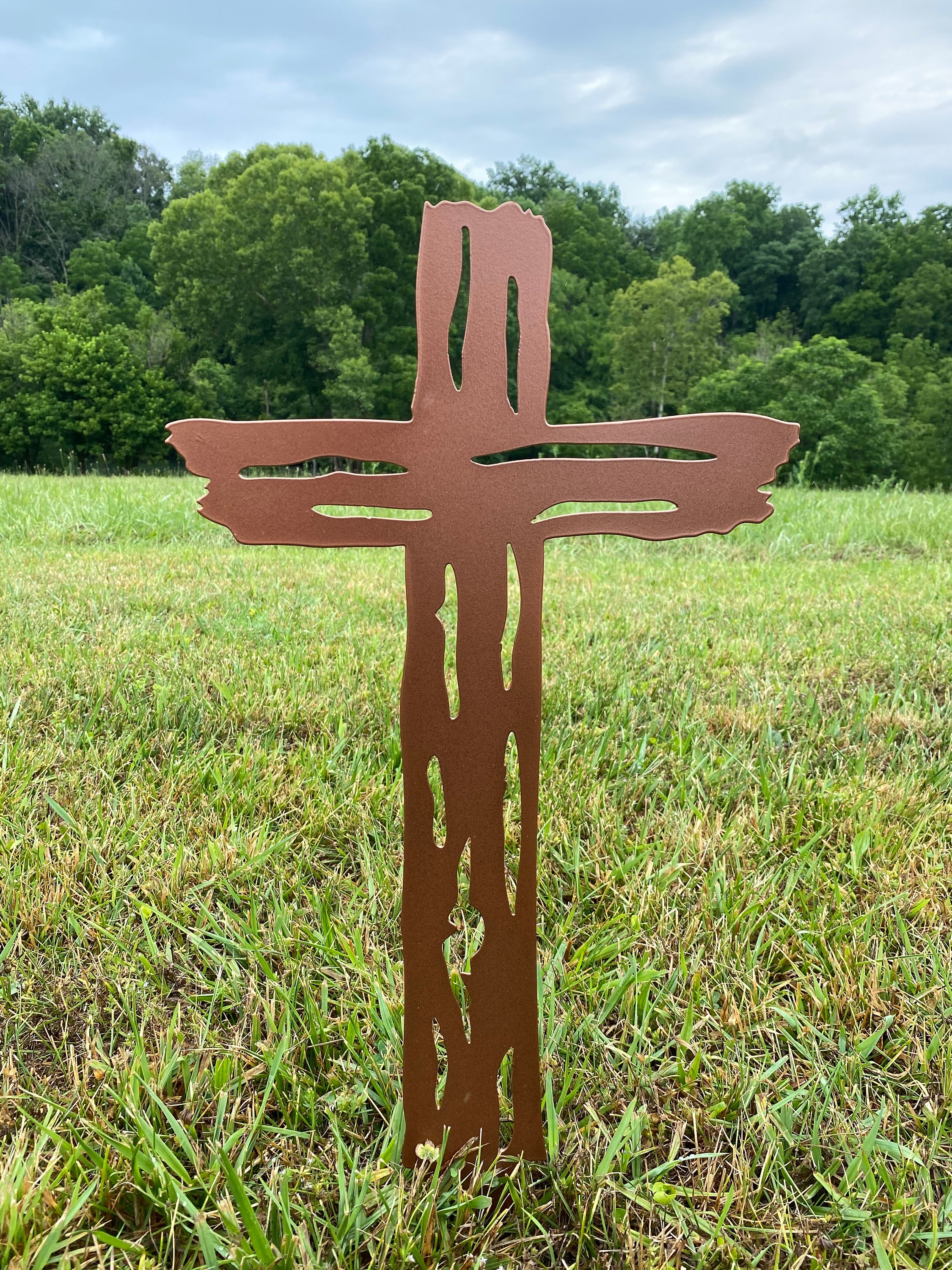 Metal Cross- Gravestone Foot Marker- Pet Loss Decor- Memorial- Religious Art- Landscaping- Cemetery Decor- Gift for Her him